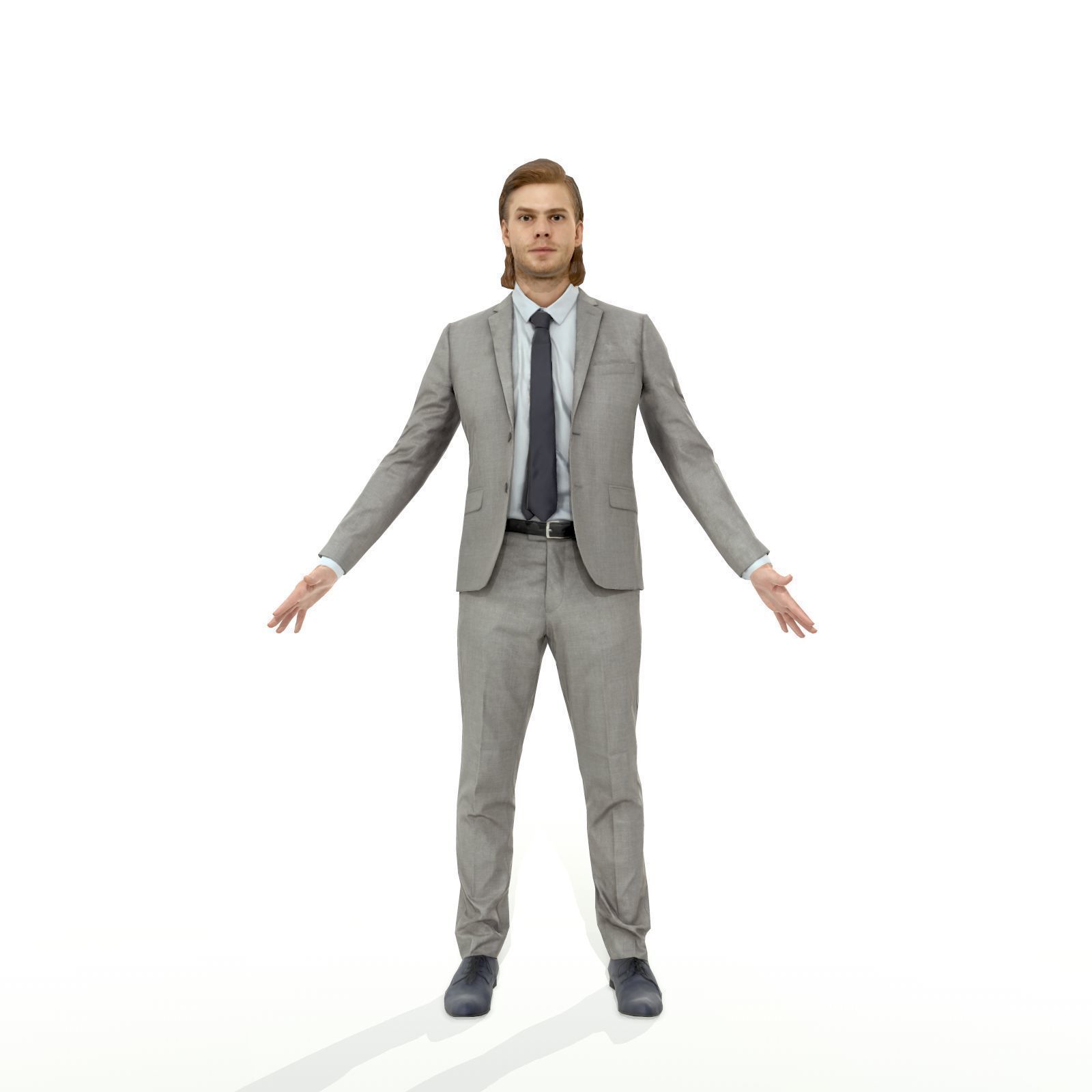 Blonde business man in a grey suit Low-poly 3D model_1