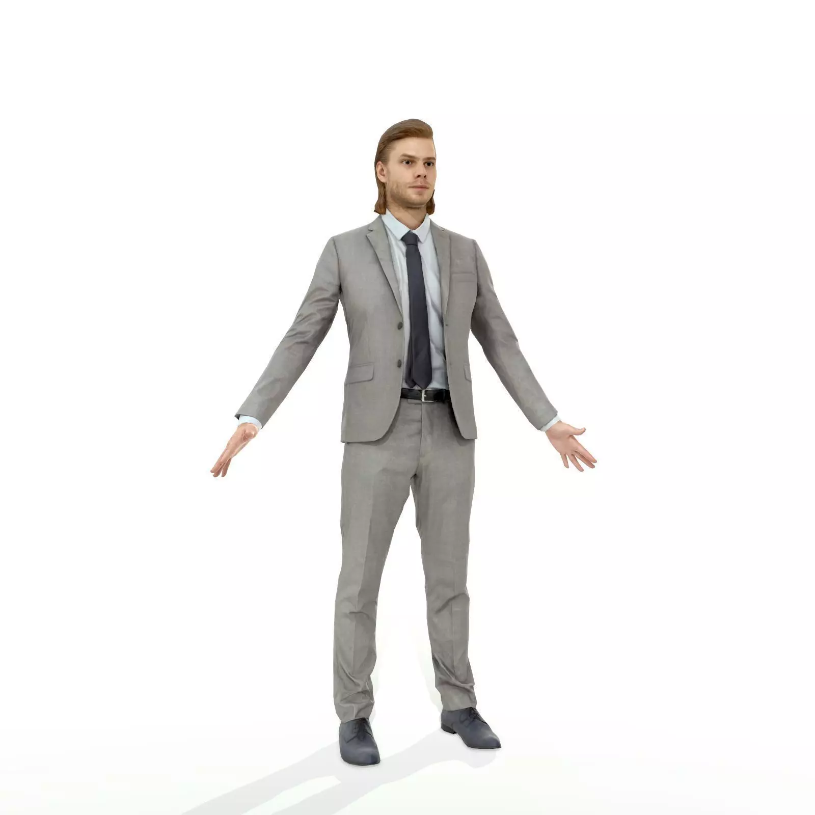 Blonde business man in a grey suit Low-poly 3D model_0