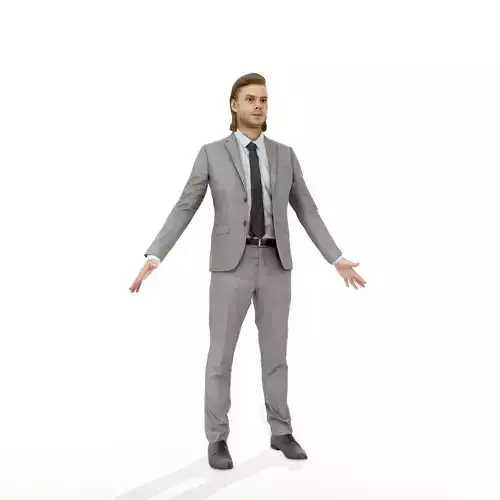 Blonde business man in a grey suit Low-poly 3D model