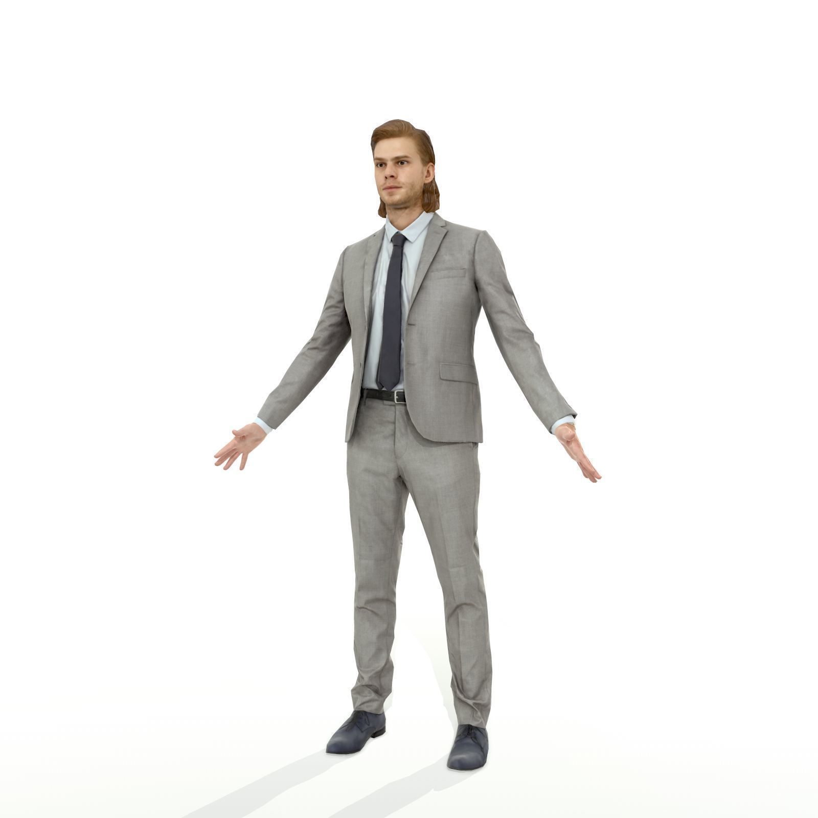 Blonde business man in a grey suit Low-poly 3D model_14