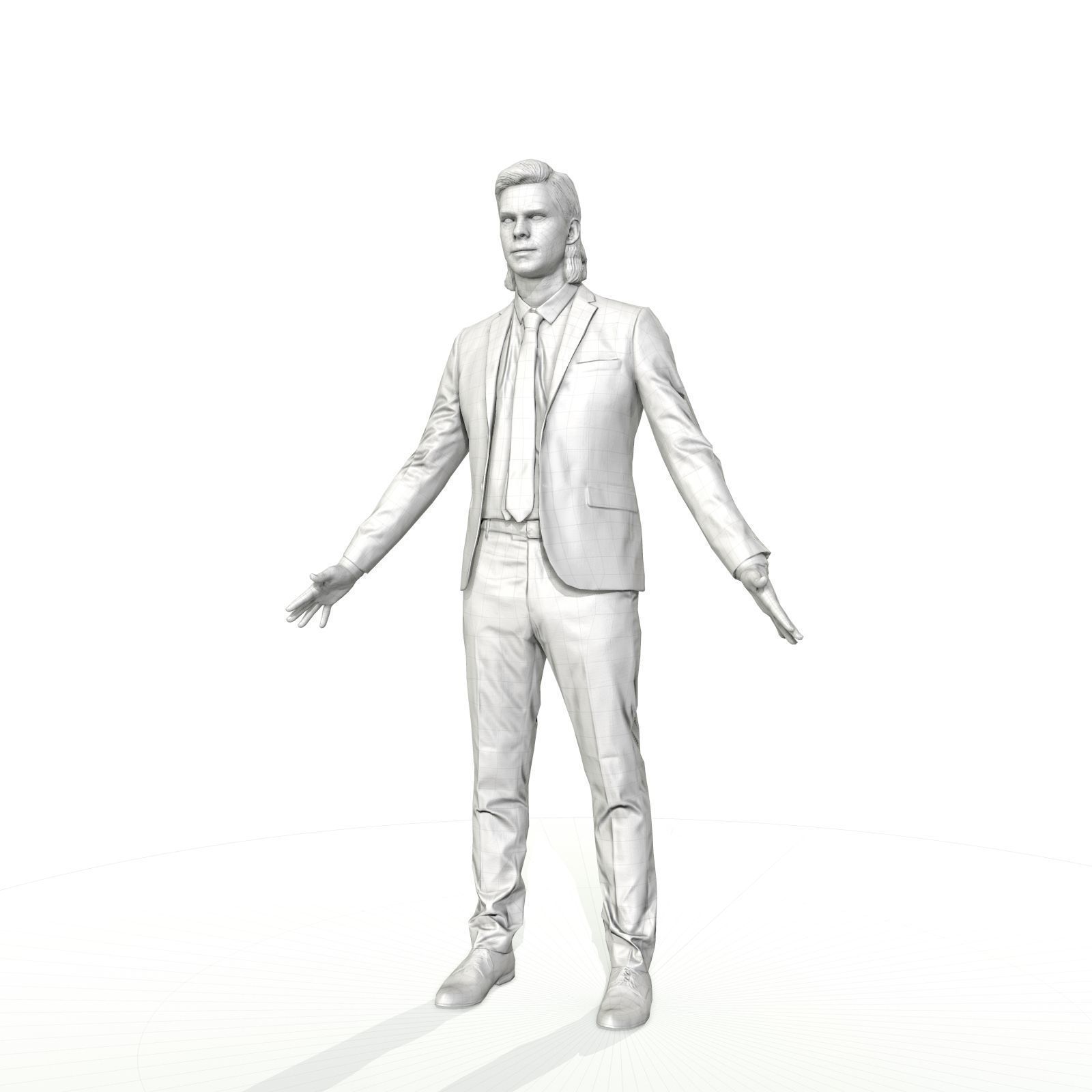 Blonde business man in a grey suit Low-poly 3D model_6
