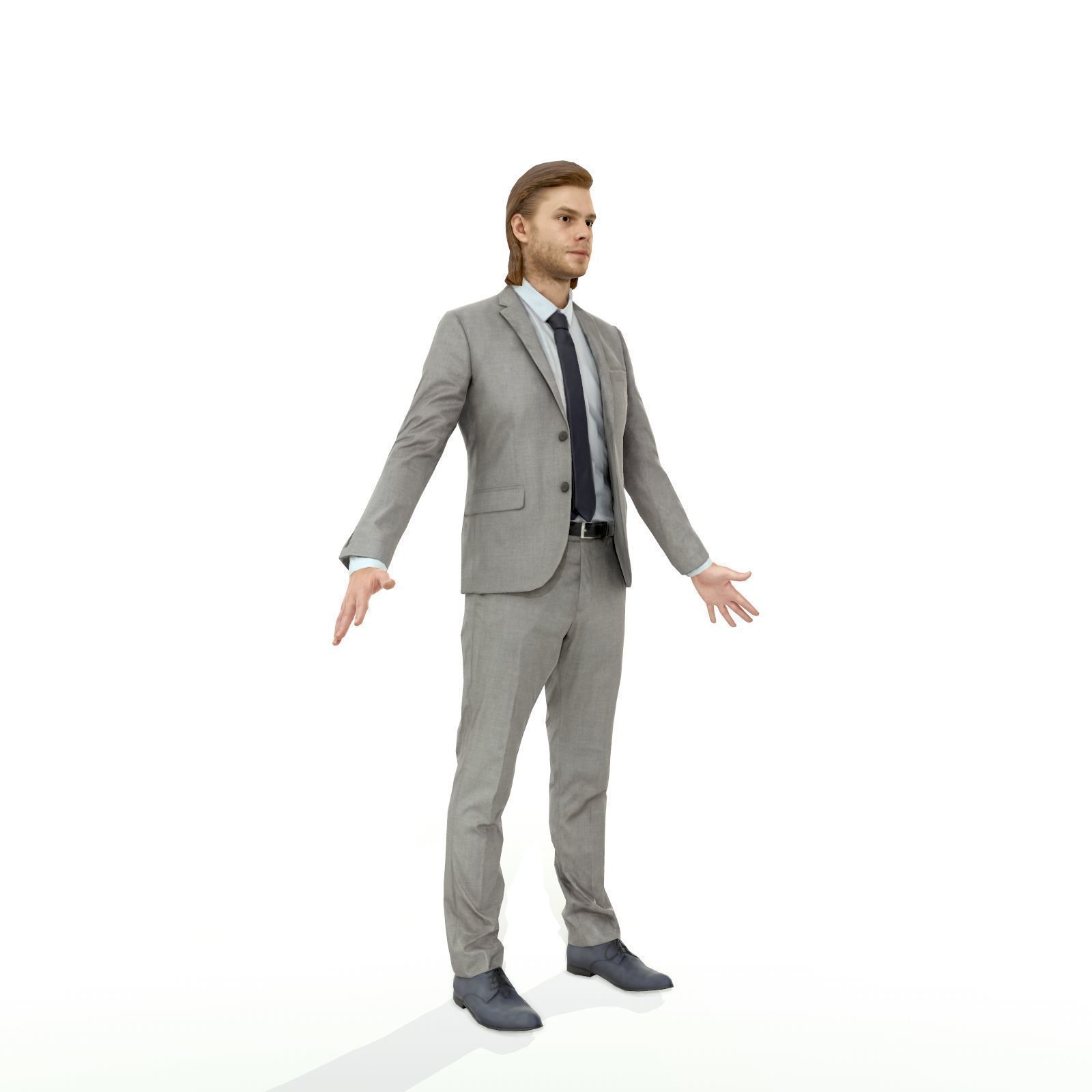 Blonde business man in a grey suit Low-poly 3D model_10