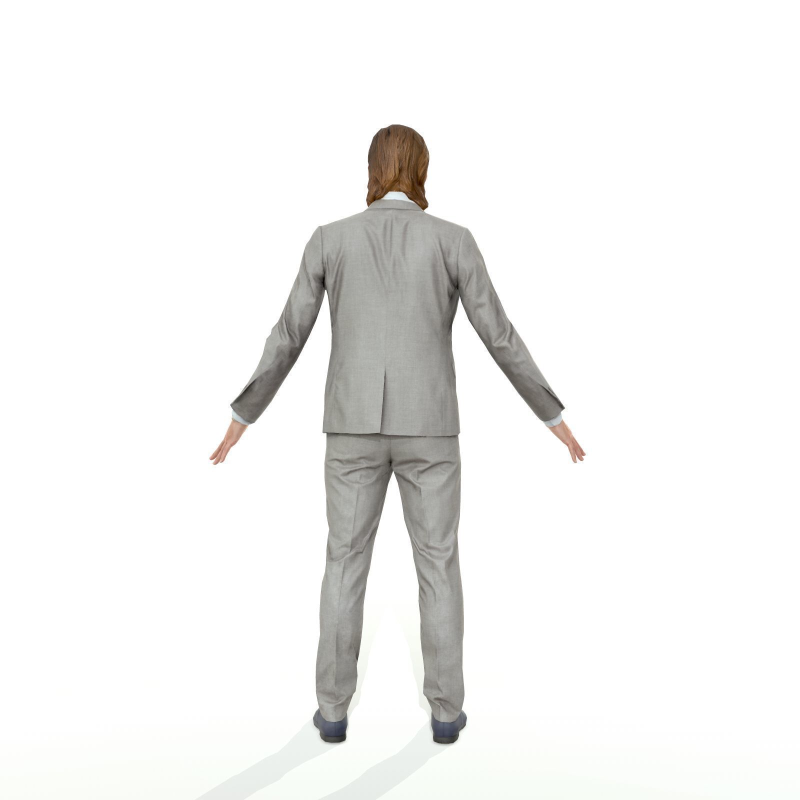 Blonde business man in a grey suit Low-poly 3D model_5