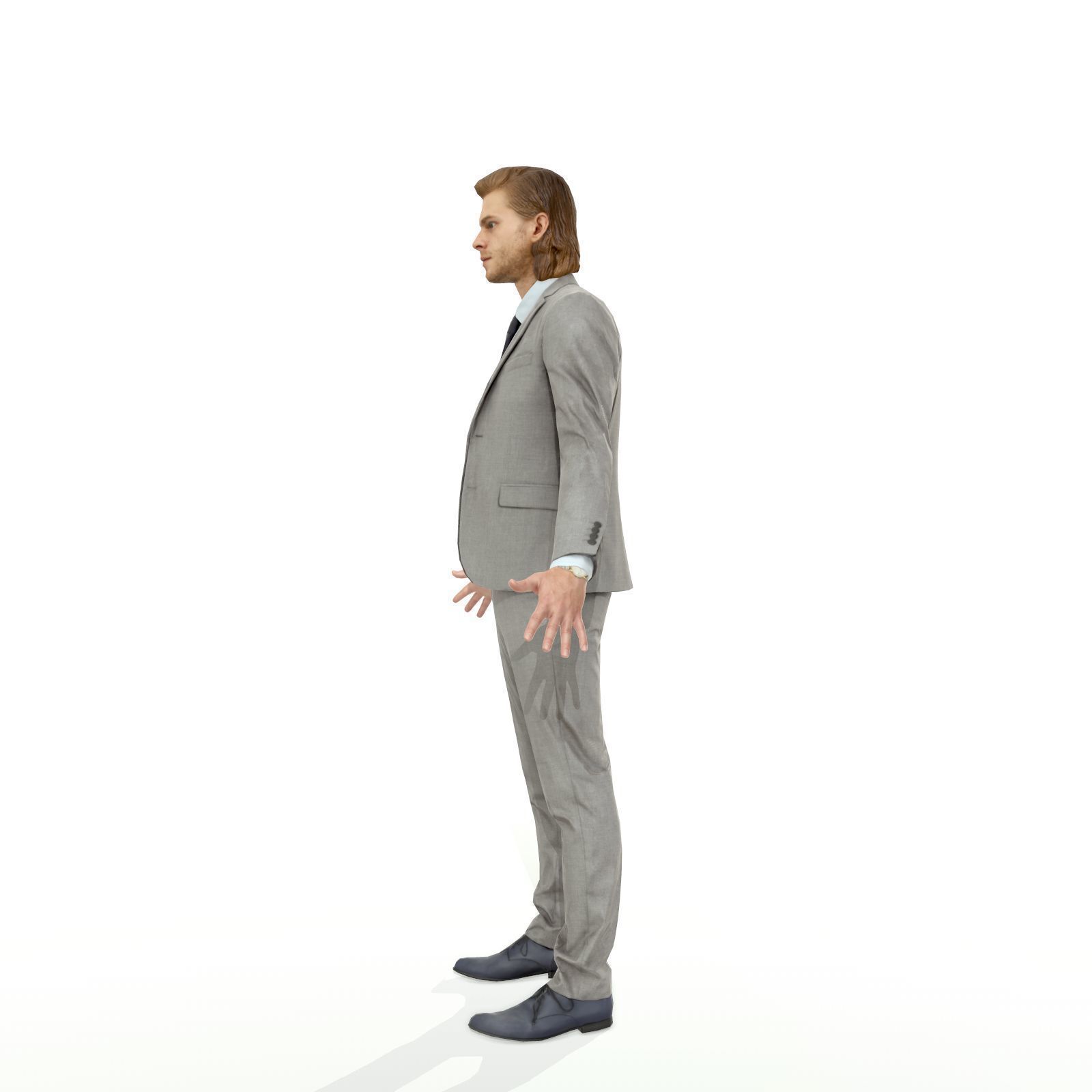 Blonde business man in a grey suit Low-poly 3D model_19