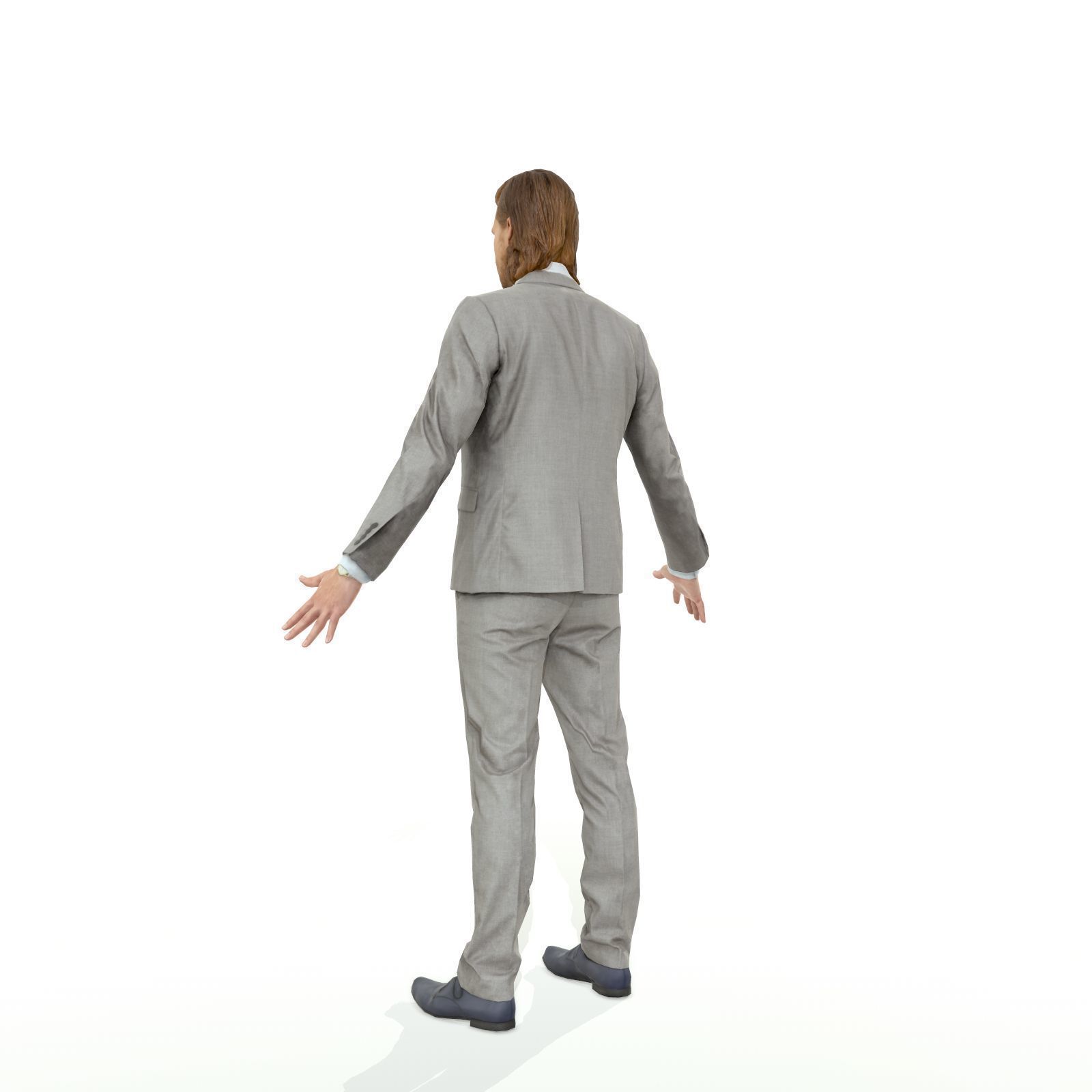 Blonde business man in a grey suit Low-poly 3D model_16