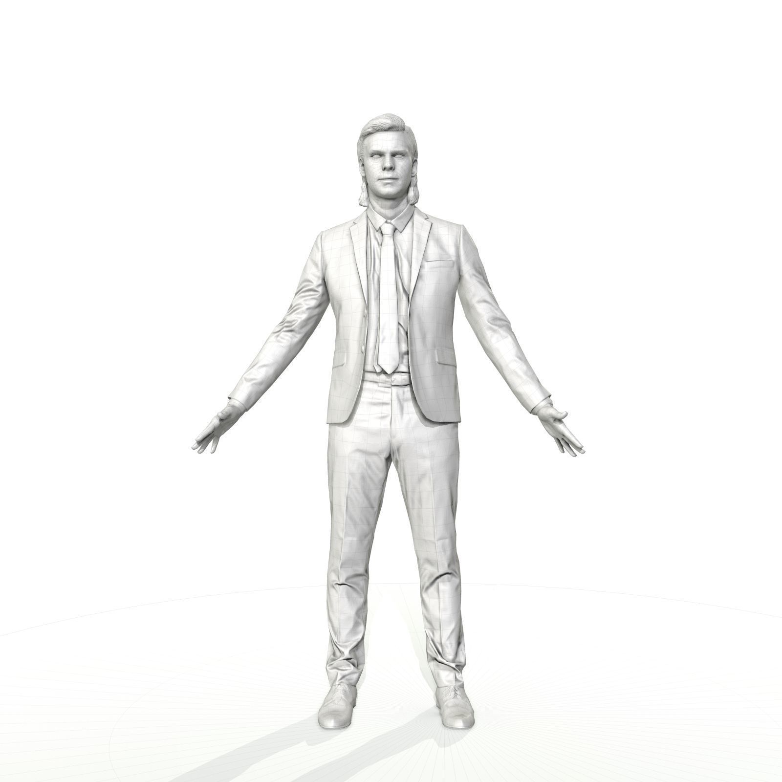 Blonde business man in a grey suit Low-poly 3D model_27