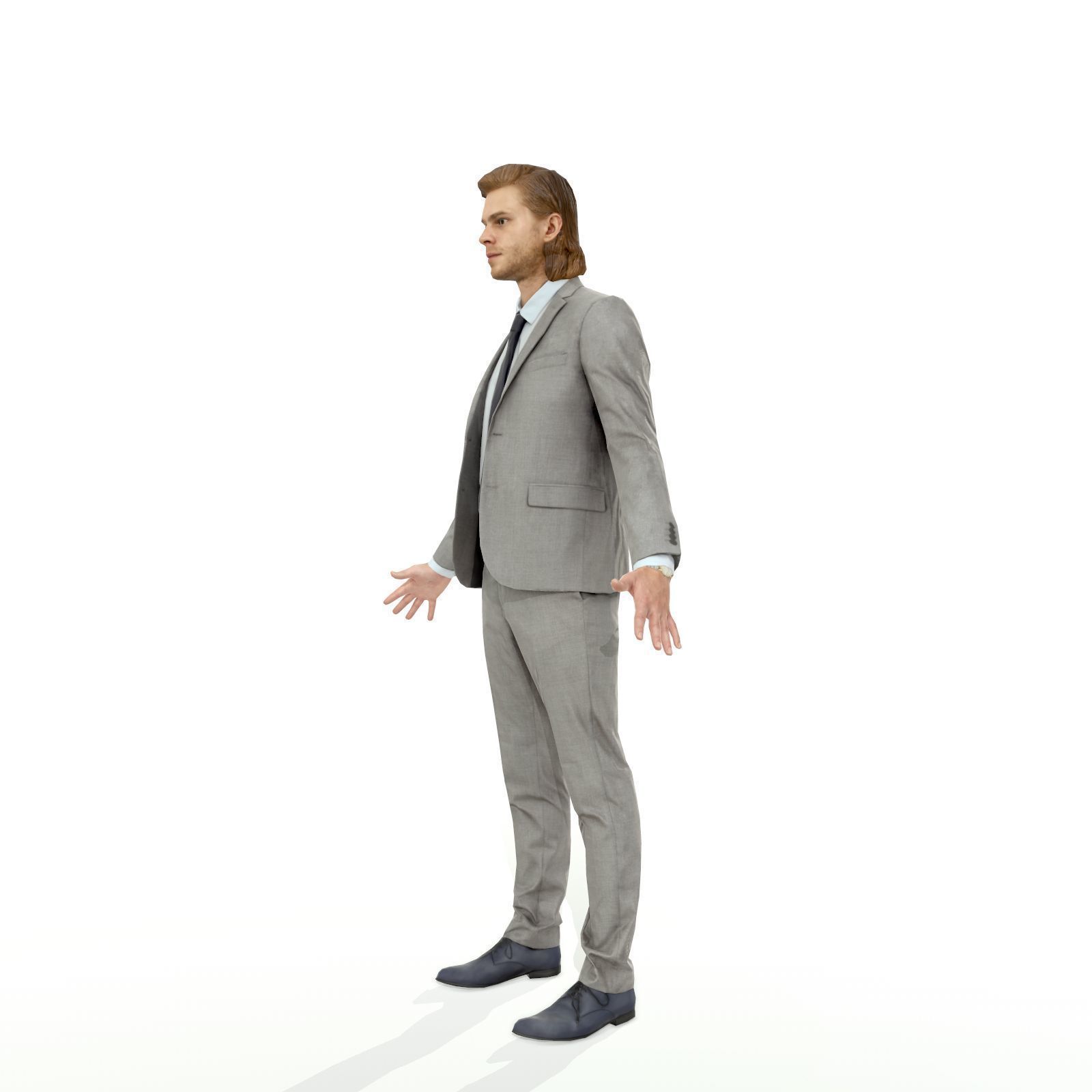 Blonde business man in a grey suit Low-poly 3D model_3