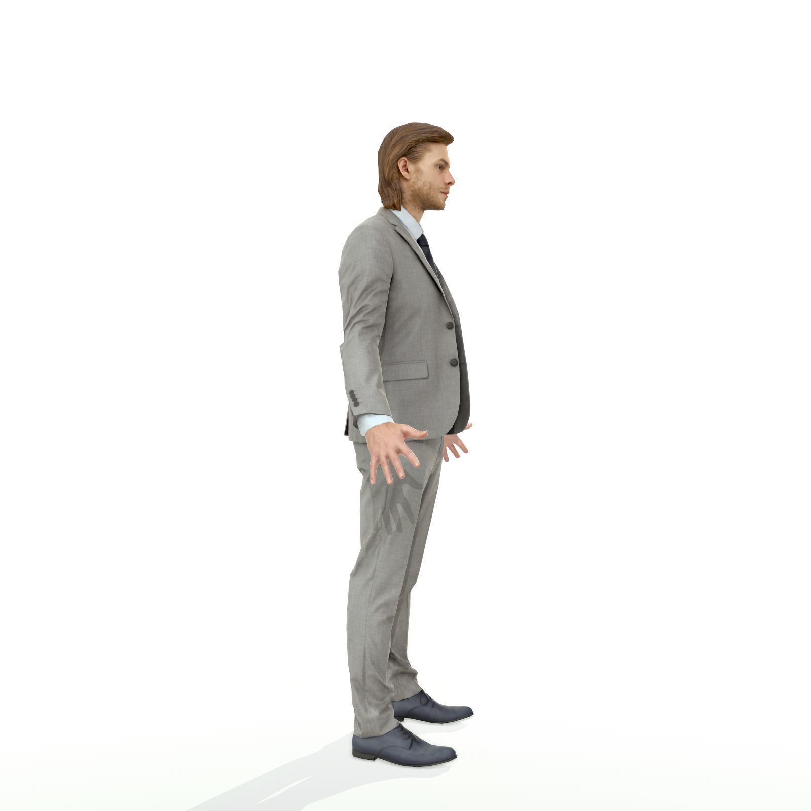 Blonde business man in a grey suit Low-poly 3D model_23