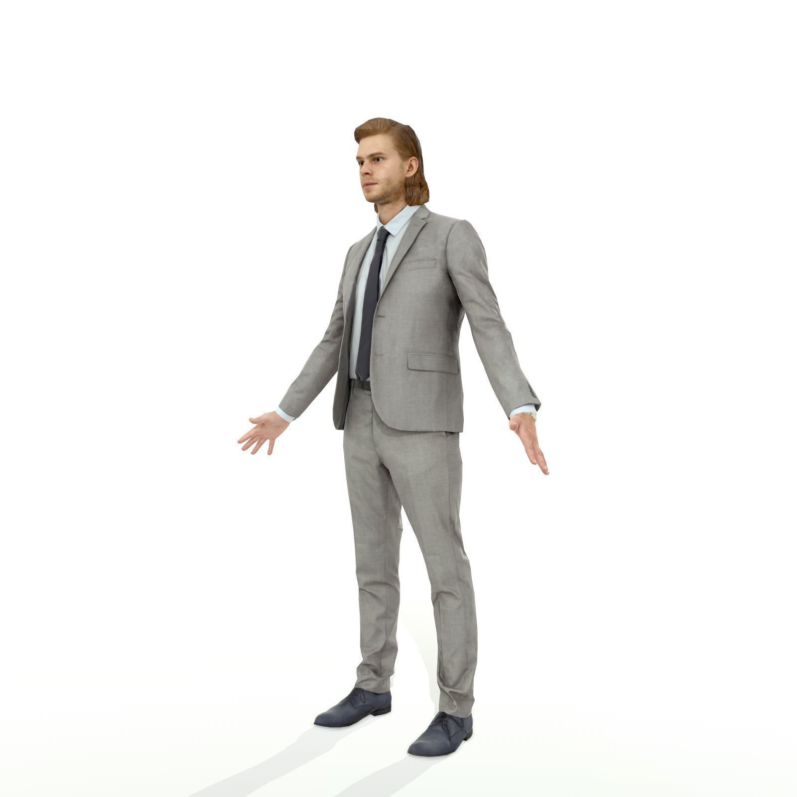 Blonde business man in a grey suit Low-poly 3D model_2