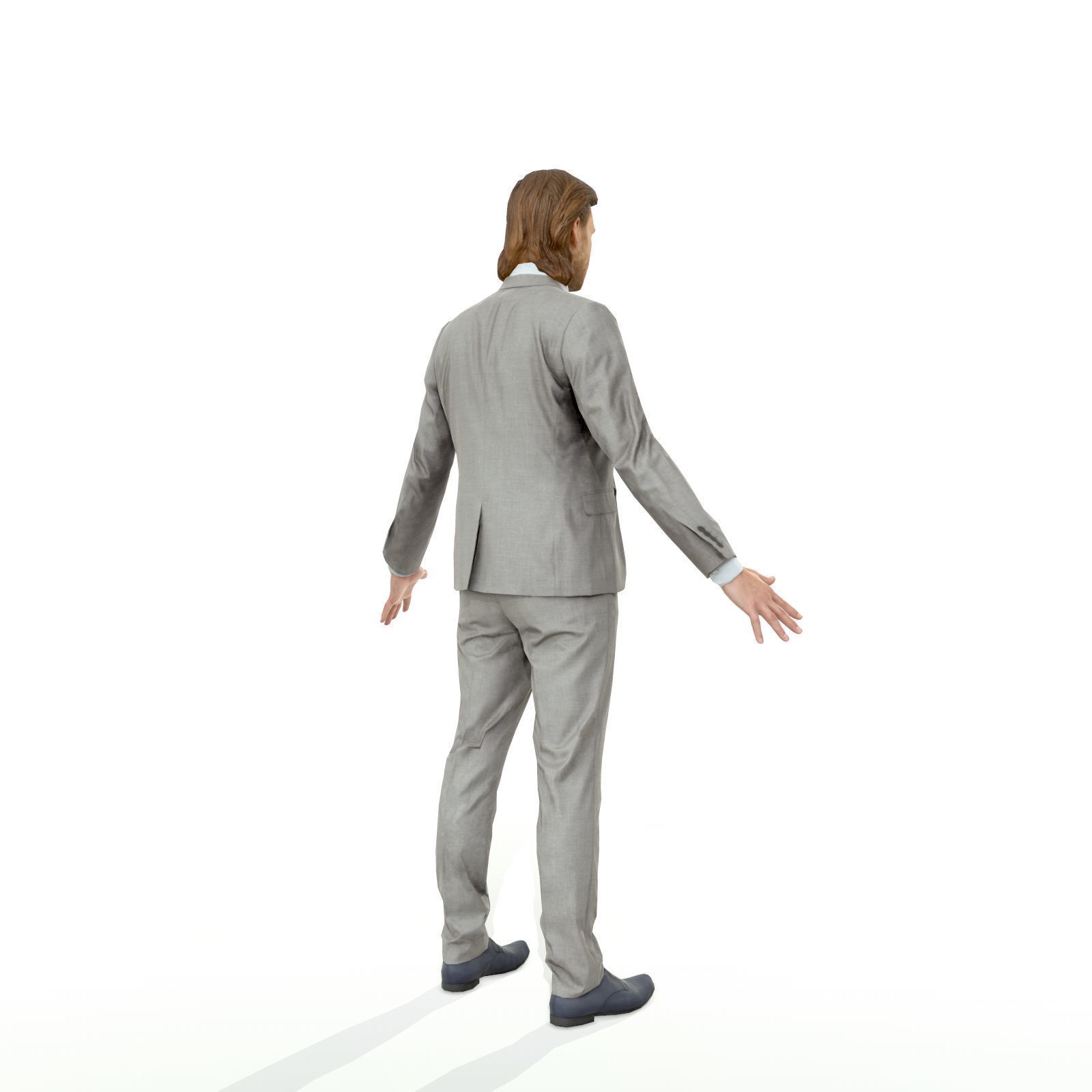 Blonde business man in a grey suit Low-poly 3D model_4