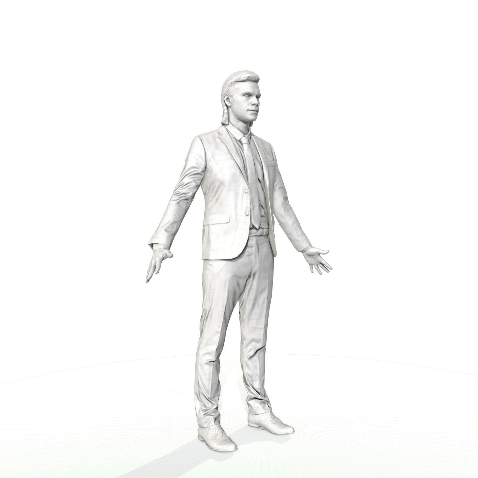 Blonde business man in a grey suit Low-poly 3D model_7