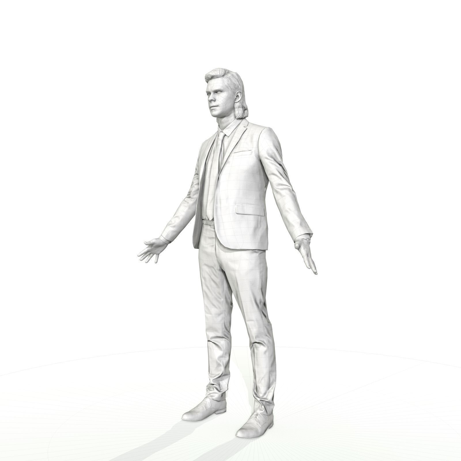 Blonde business man in a grey suit Low-poly 3D model_17