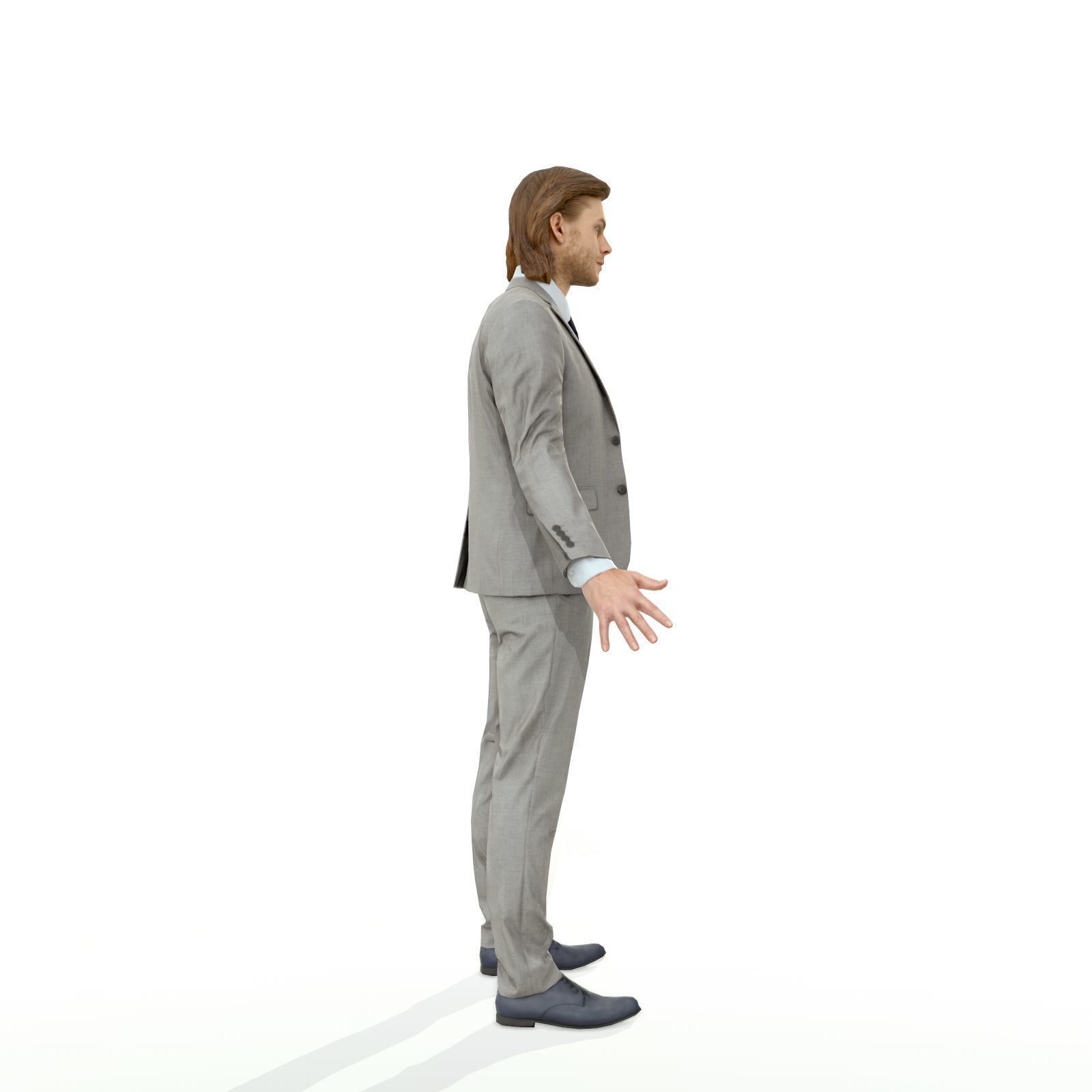 Blonde business man in a grey suit Low-poly 3D model_9