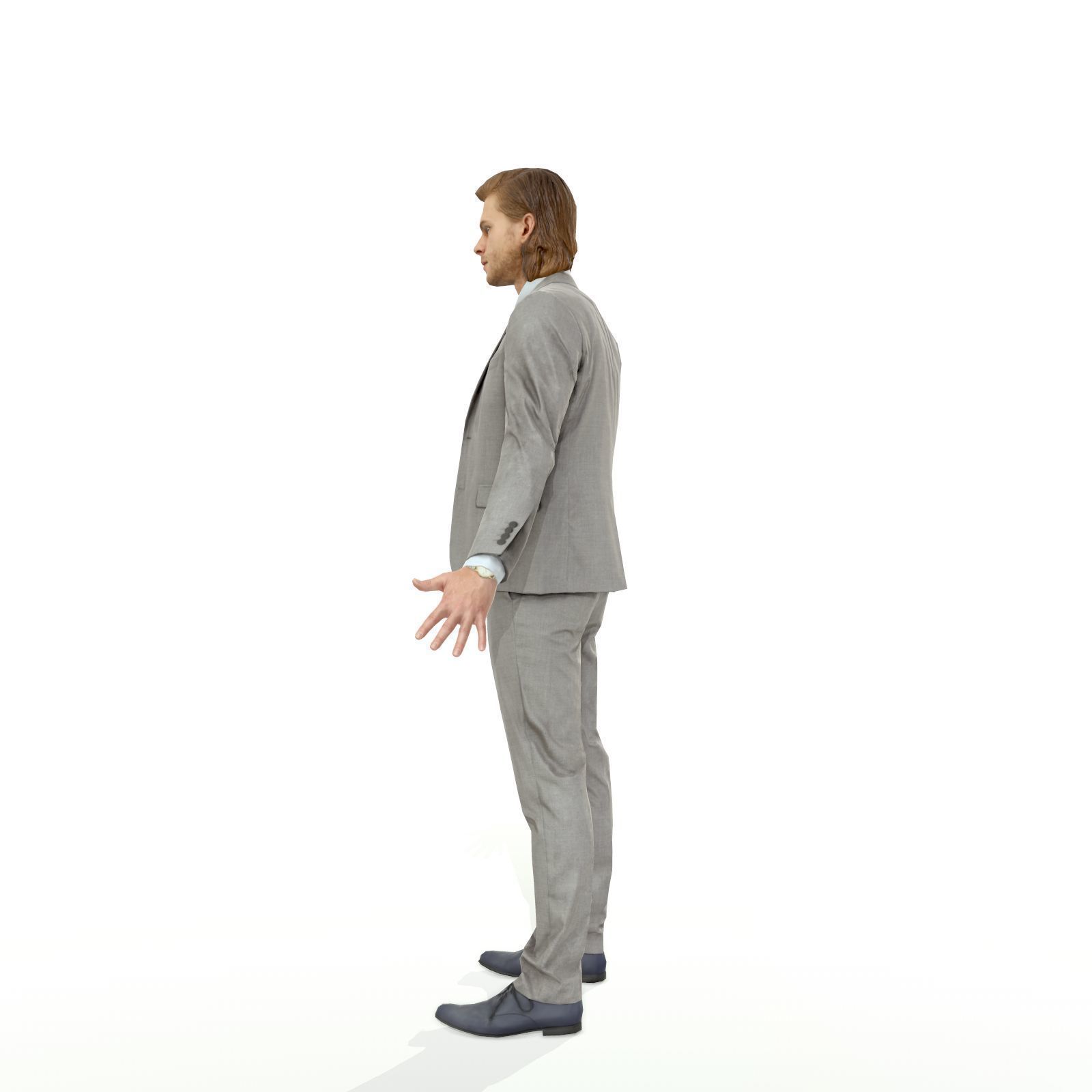 Blonde business man in a grey suit Low-poly 3D model_12