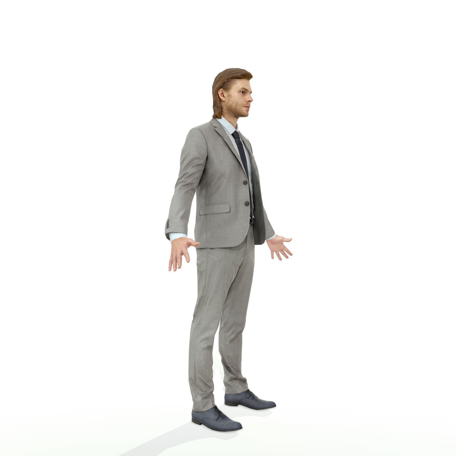 Blonde business man in a grey suit Low-poly 3D model_13