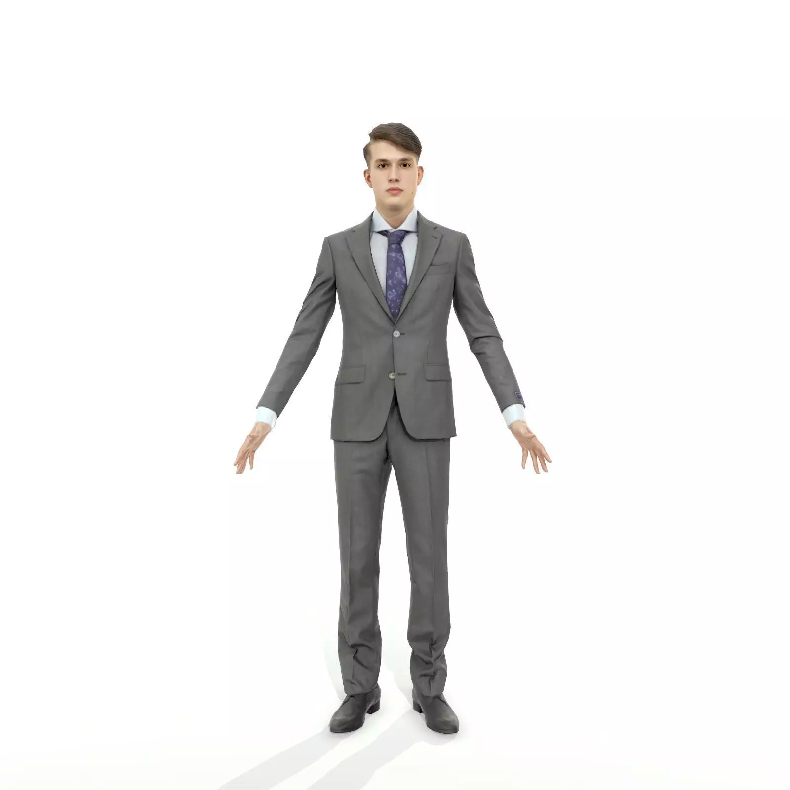 Business man in a grey suit Low-poly 3D model_0
