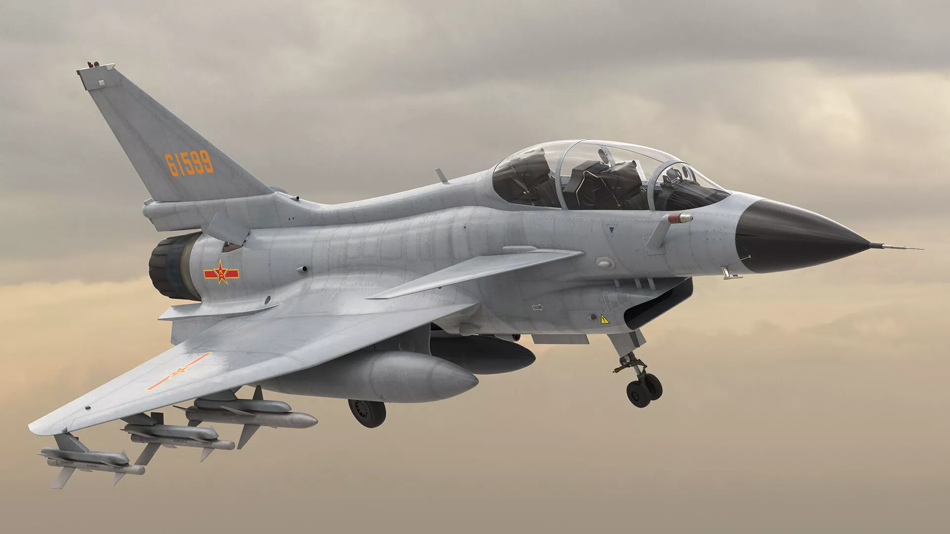 Chinese Military J-10 Fighter Jet Tandem Seated Rigged for Maya 3D model