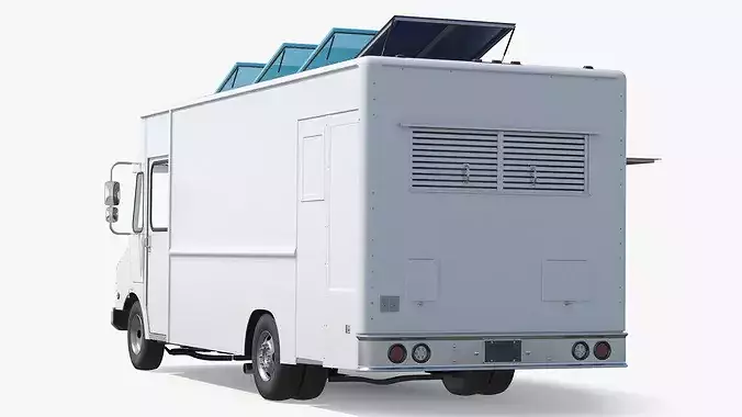 Street Kitchen Delivery Van with Interior White 3D model 6