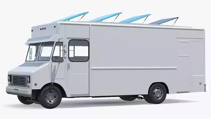Street Kitchen Delivery Van with Interior White 3D model 5