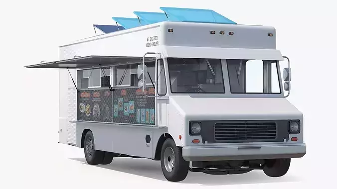 Street Kitchen Delivery Van with Interior White 3D model 4