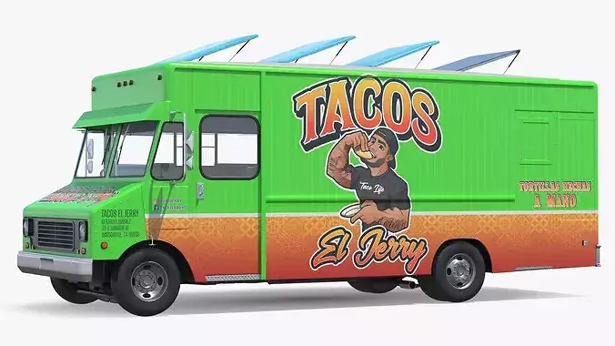 Mexican Food Truck El Jerry with Interior Open 3D model 5