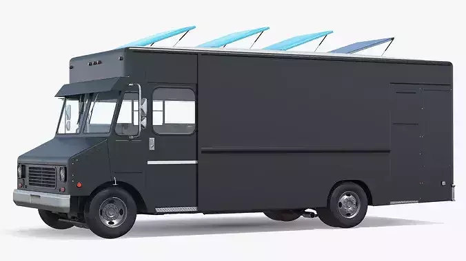 Mobile Kitchen Service Truck with Interior Black 3D model 5