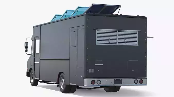 Mobile Kitchen Service Truck with Interior Black 3D model 6