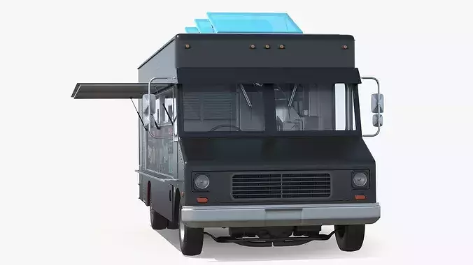 Mobile Kitchen Service Truck with Interior Black 3D model 4
