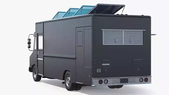 Commercial Food Service Truck Black Rigged 3D model 7
