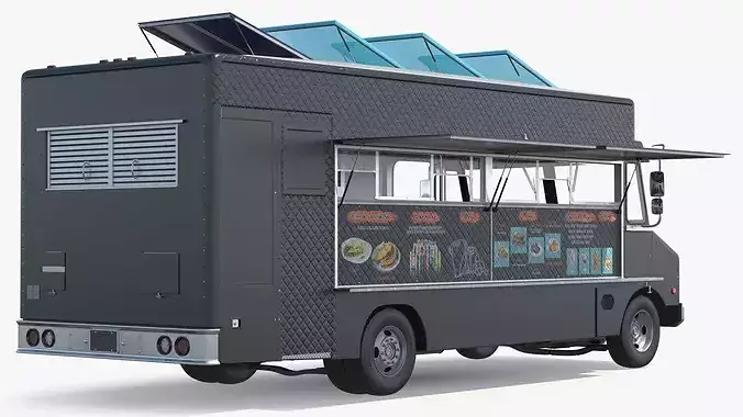 Commercial Food Service Truck Black Rigged 3D model