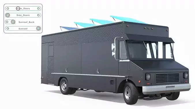 Commercial Food Service Truck Black Rigged 3D model 4