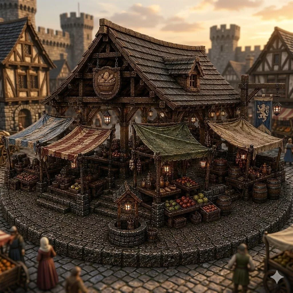 Valdoren Grand Marketplace STL Medieval Fantasy Trading Hub 3D print model