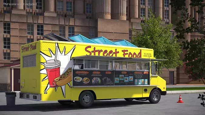Solar Powered Street Food Truck Rigged 3D model 3
