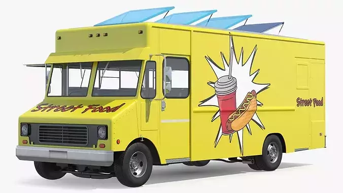 Solar Powered Street Food Truck Rigged 3D model 7