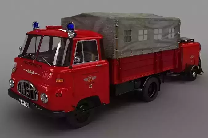 ROBUR  LO 1800  Fire Truck w Trailer 3D model