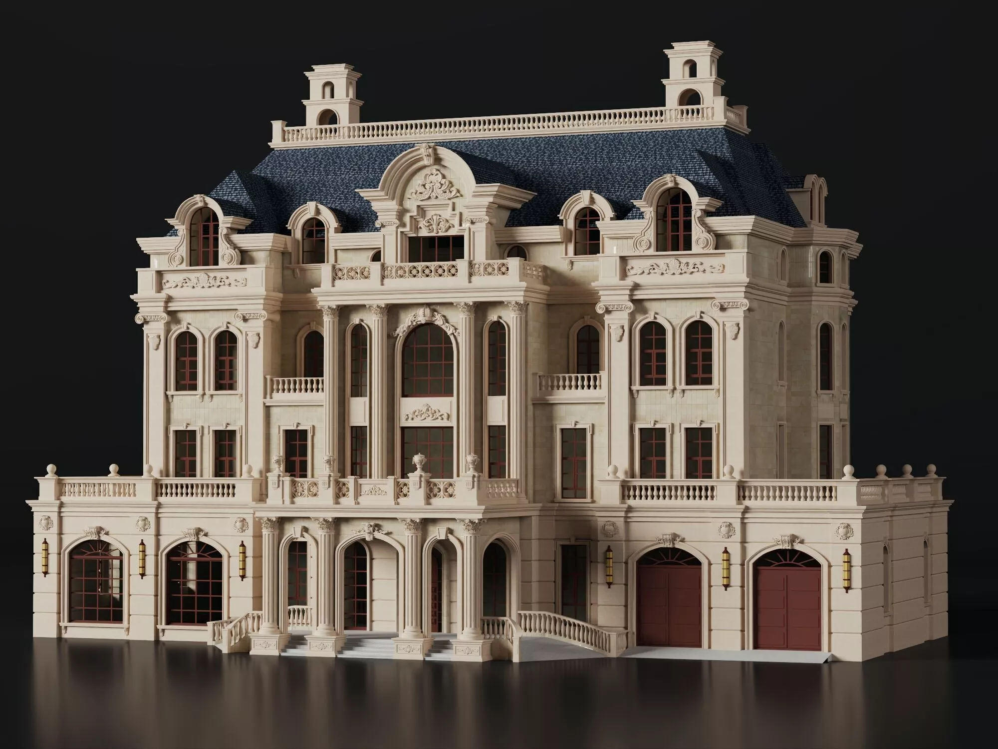 European French Luxury Villa 3D Model Classical Mansion Building 3D model
