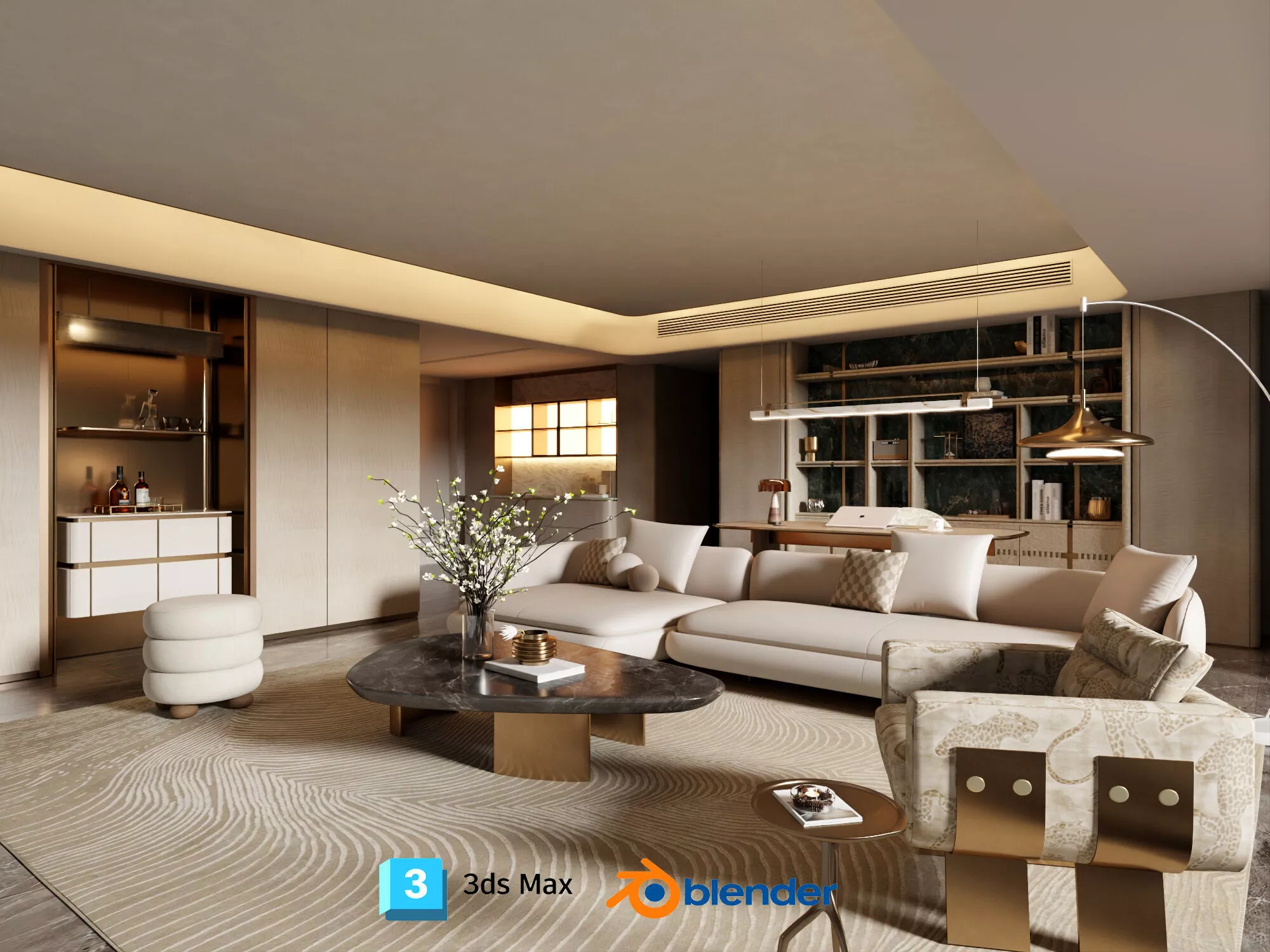 Modern Light Luxury Living Room 3D Model Complete Interior Scene 3D model