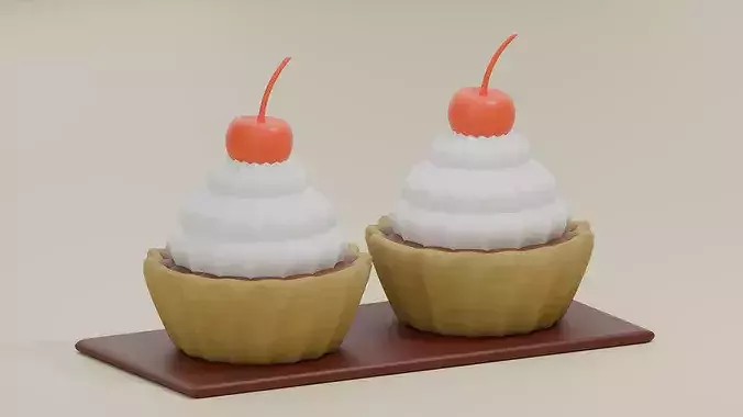 Stylized Cherry Cupcakes 3D model
