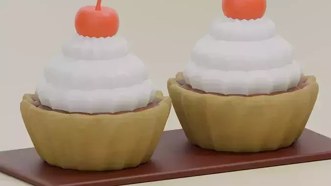 Stylized Cherry Cupcakes 3D model 7