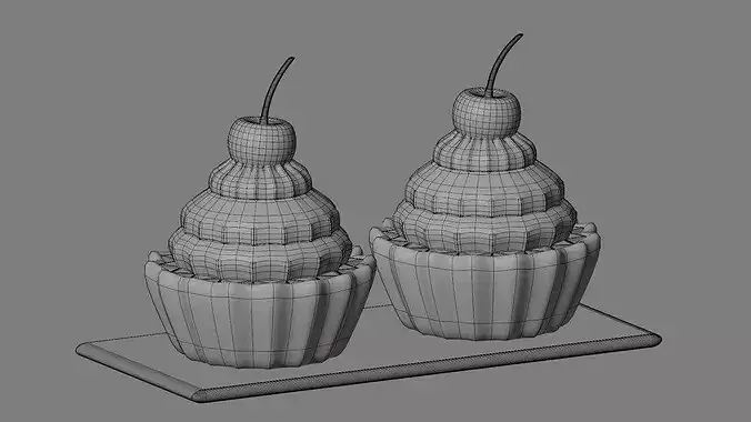 Stylized Cherry Cupcakes 3D model 3