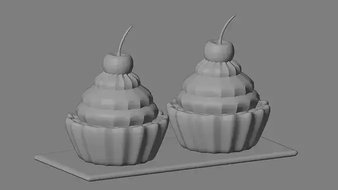 Stylized Cherry Cupcakes 3D model 2