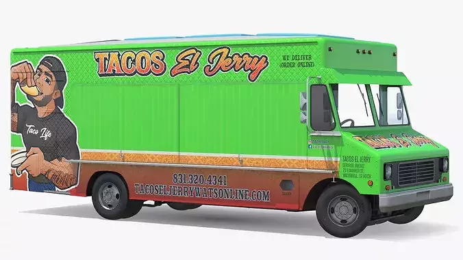 Food Truck Tacos El Jerry Green Rigged 3D model 6