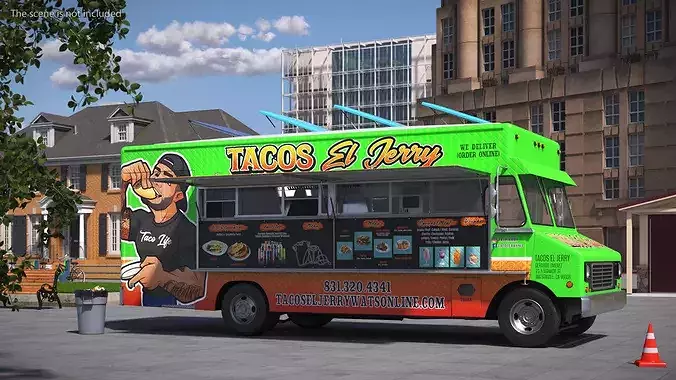 Food Truck Tacos El Jerry Green Rigged 3D model