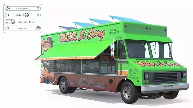 Food Truck Tacos El Jerry Green Rigged 3D model 3