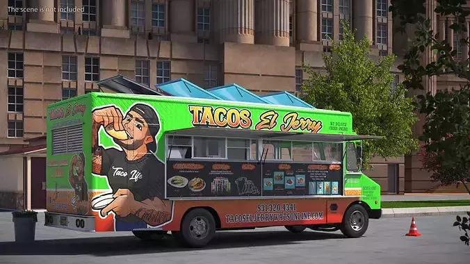 Food Truck Tacos El Jerry Green Rigged 3D model 2