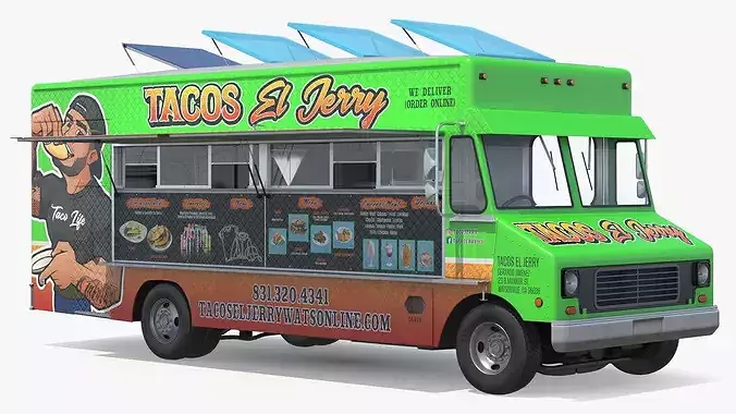 Food Truck Tacos El Jerry Green Rigged 3D model 5