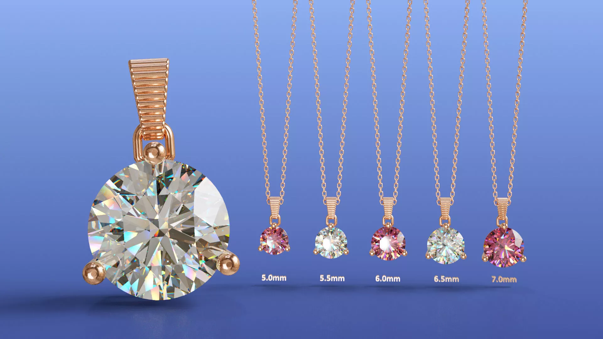Classic 3-Prong Round Diamond Solitaire Pendant Multi-Size Set 3D print model