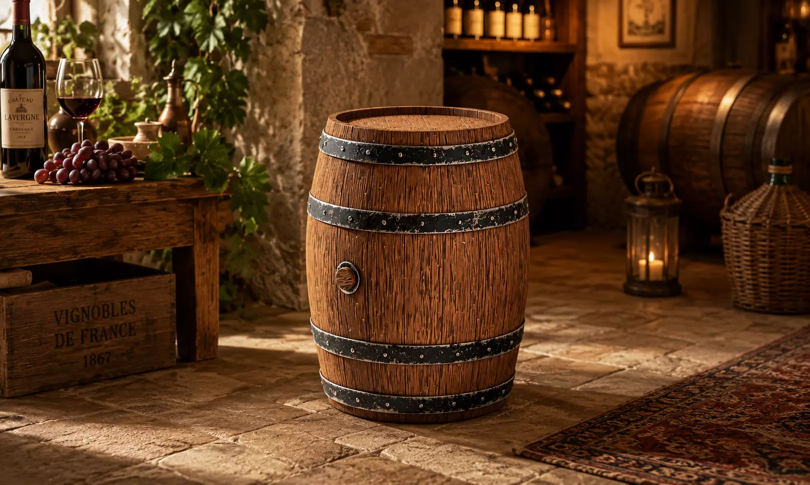 Rustic Wooden Wine Barrel 3D model