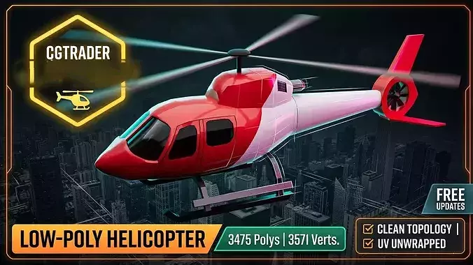 Low Poly Helicopter Game Ready flying vehicle FBX OBJ
