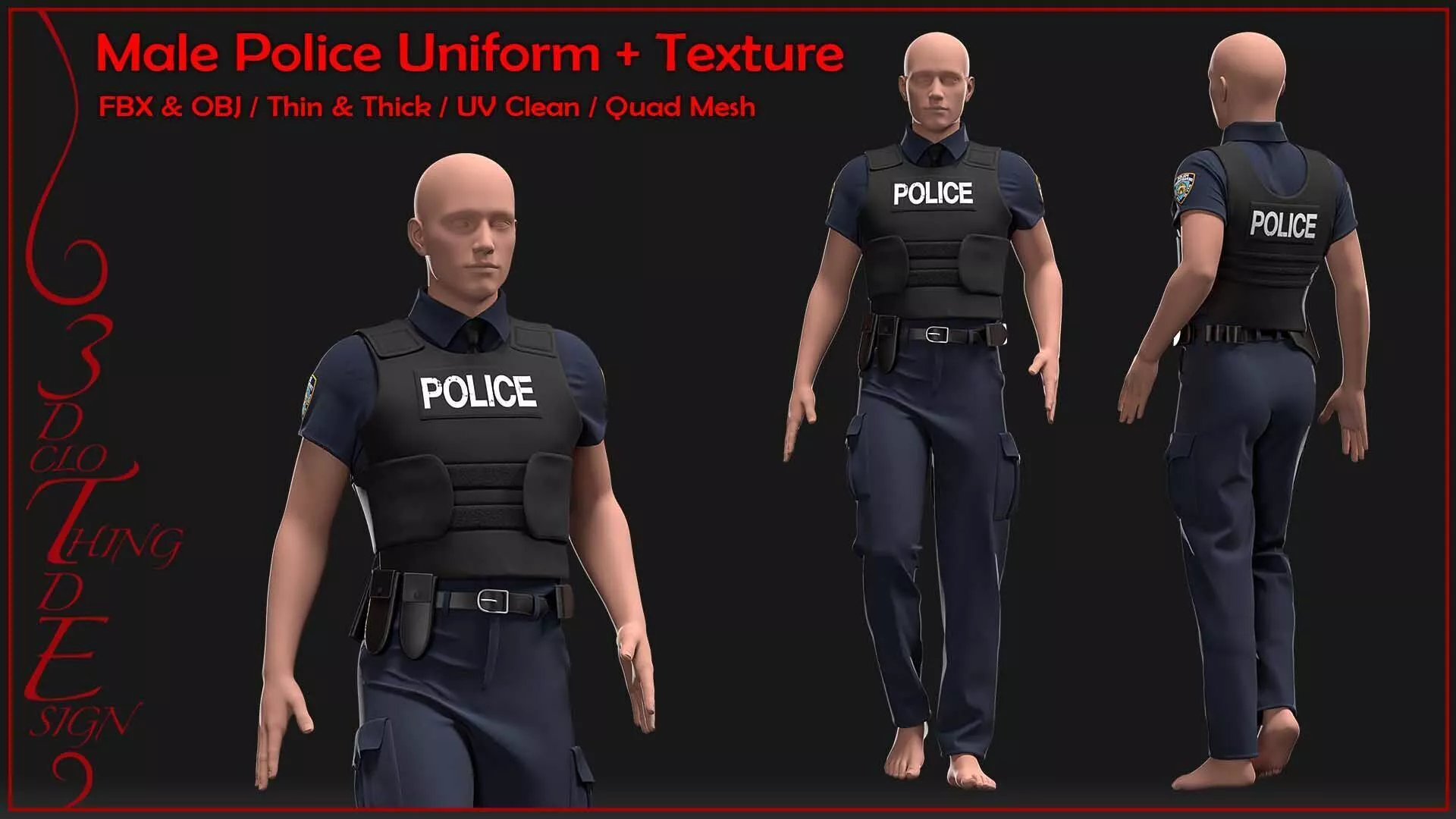 male police uniform with texture 3D model